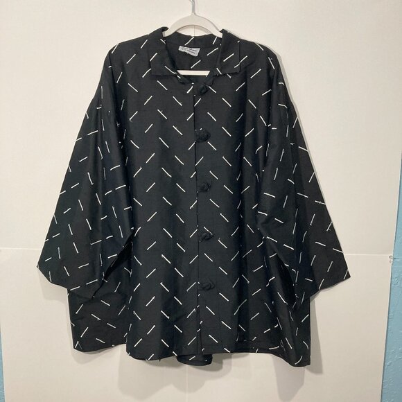 Vintage LOUIS SIMON for La "Libellule" Black White Silk Tunic Jacket Button Up - Picture 1 of 9